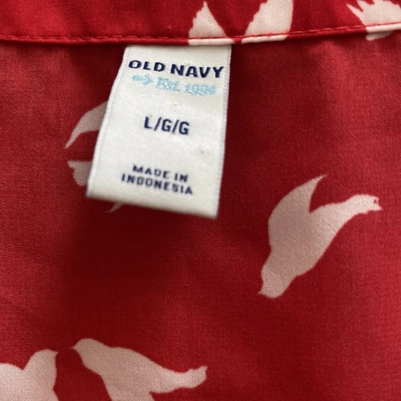 Old Navy Red White Bird Dress Size Large Short Sleeve Ruched Waist Above Knee - Picture 5 of 8